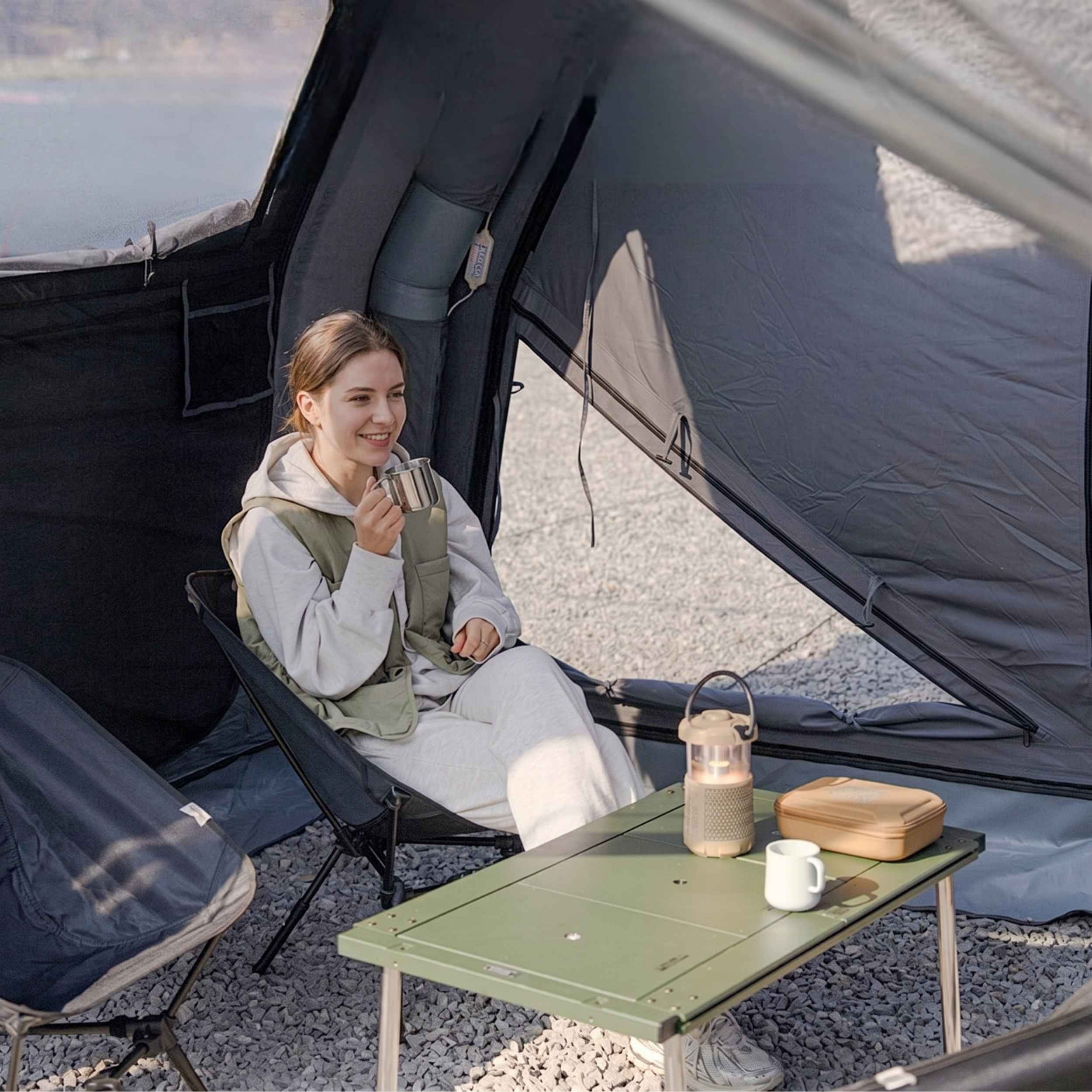 Coody 10.0 PRO Gray Premium Family Inflatable Canvas Tent (2-4 Person)