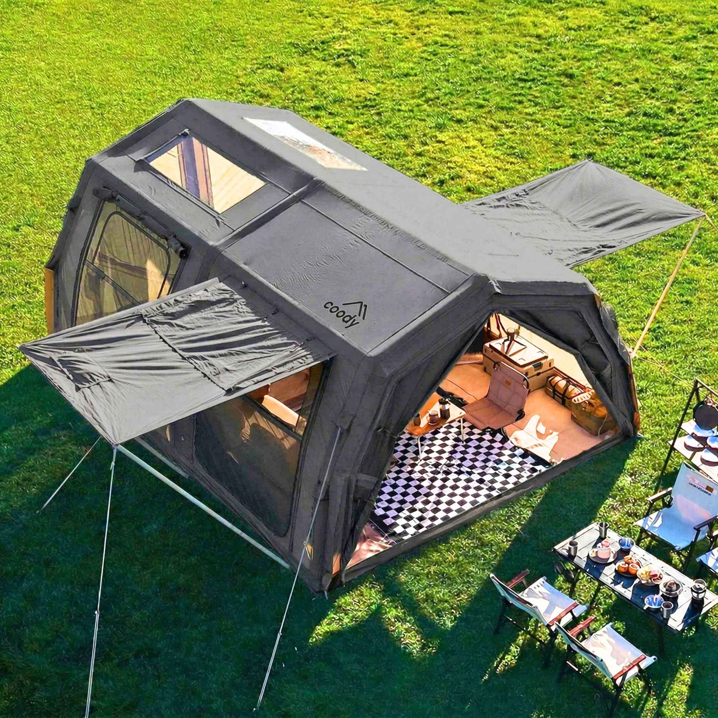Coody Familia AirTent 17.2 PRO Gray (2-10 Person)+Electric Pump+TPU Door Gray+Ground Sheet