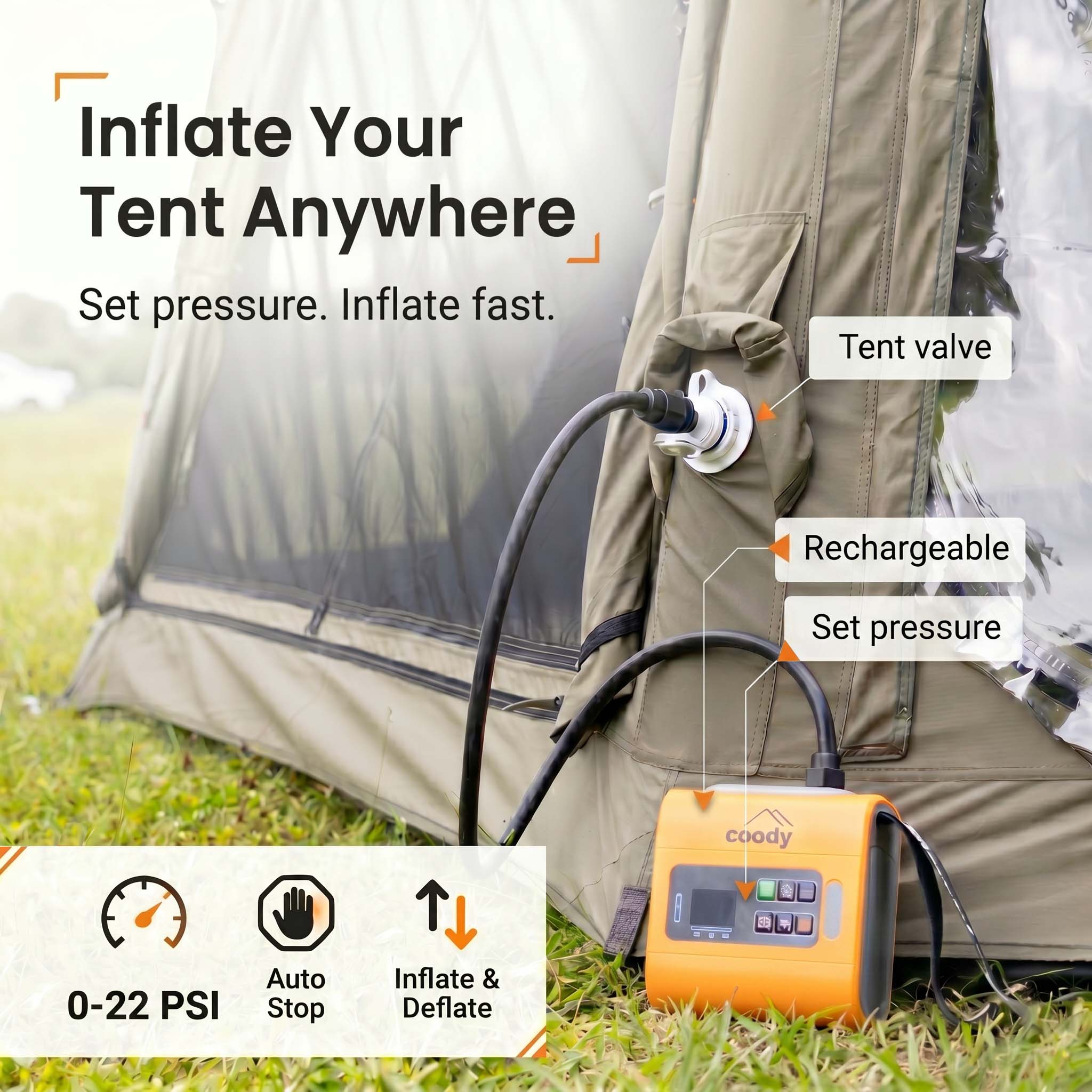 Coody Familia AirTent 17.2 PRO Forest Green (2-10 Person)+Electric Pum