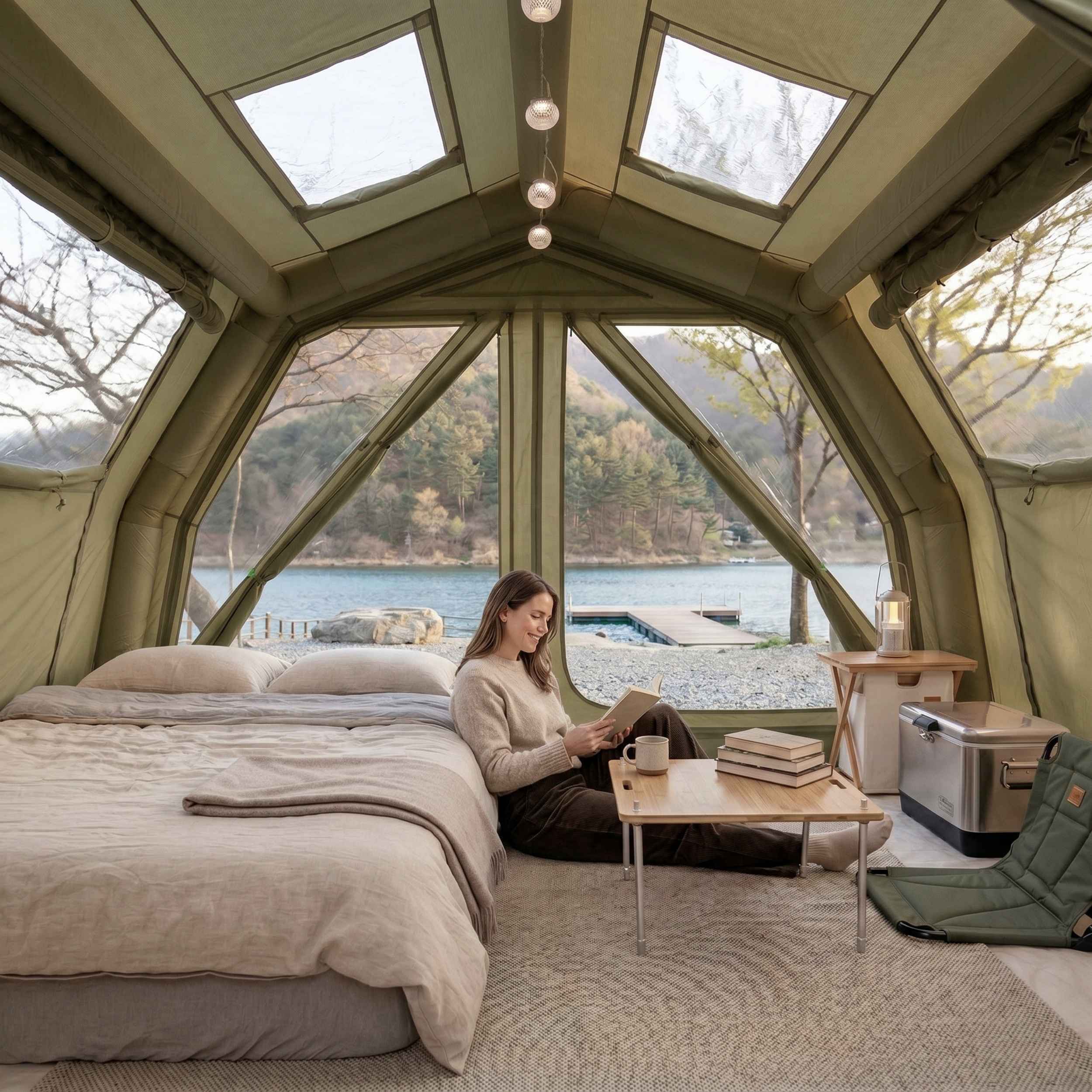 Coody 10.0 PRO Forest Green Premium Family Inflatable Canvas Tent (2-4 Person)