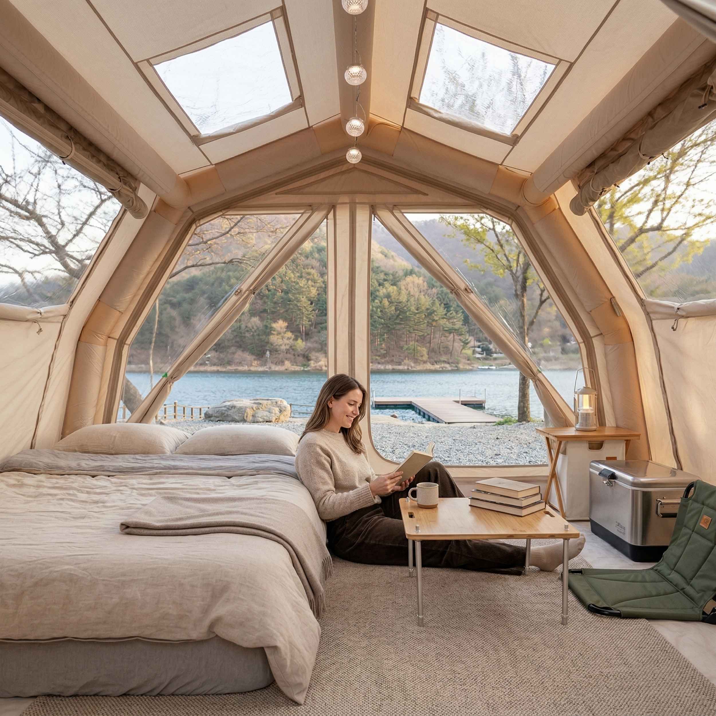 Coody 10.0 PRO Beige Premium Family Inflatable Canvas Tent (2-4 Person)