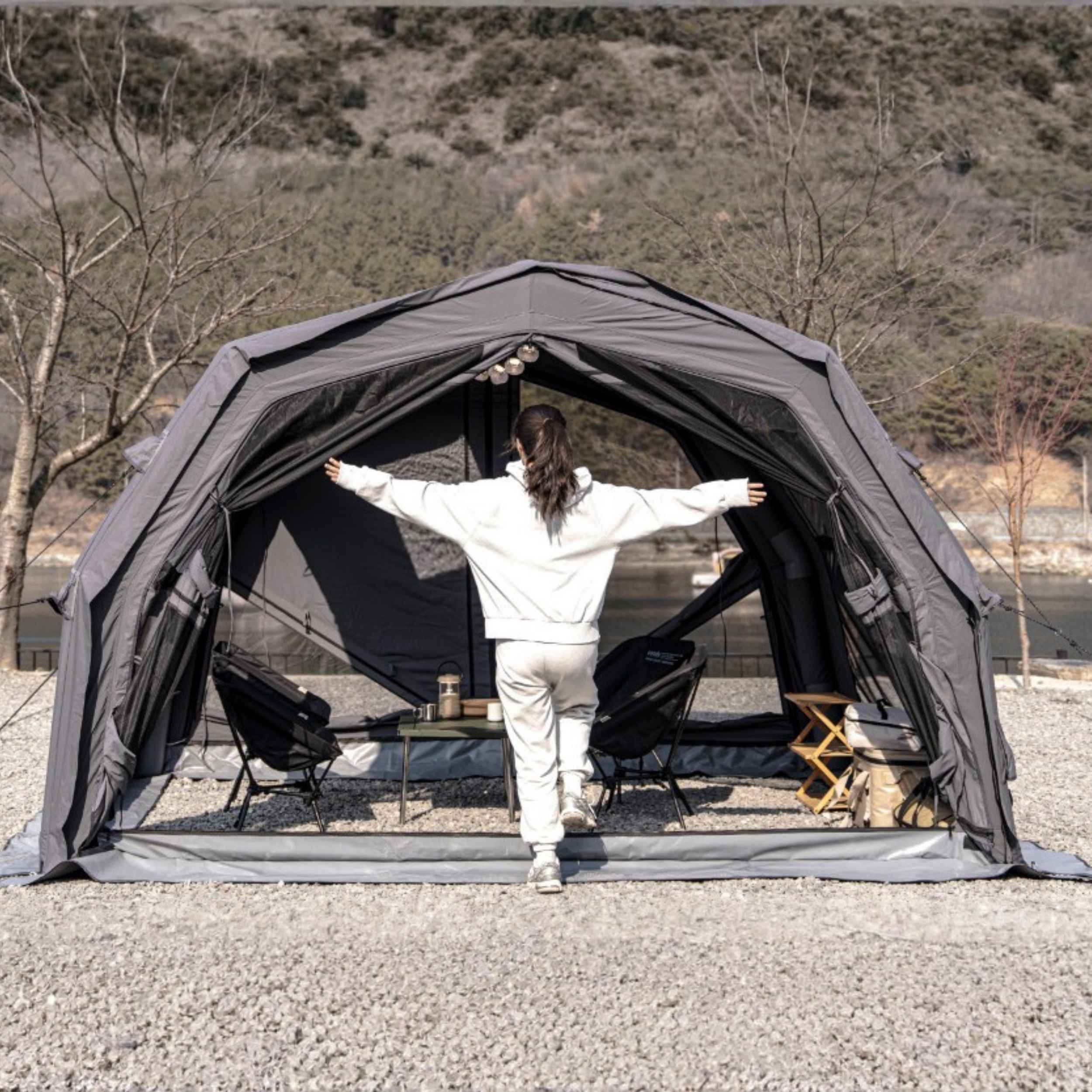 Coody 10.0 PRO Gray Premium Family Inflatable Canvas Tent (2-4 Person)