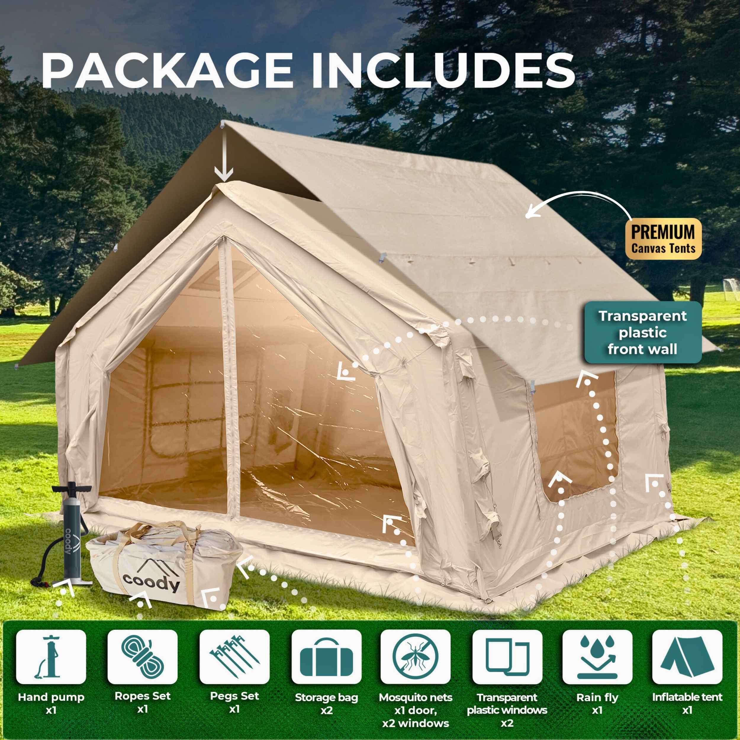 Coody 10 Beige - Inflatable Camping Tent for 2-4 Person