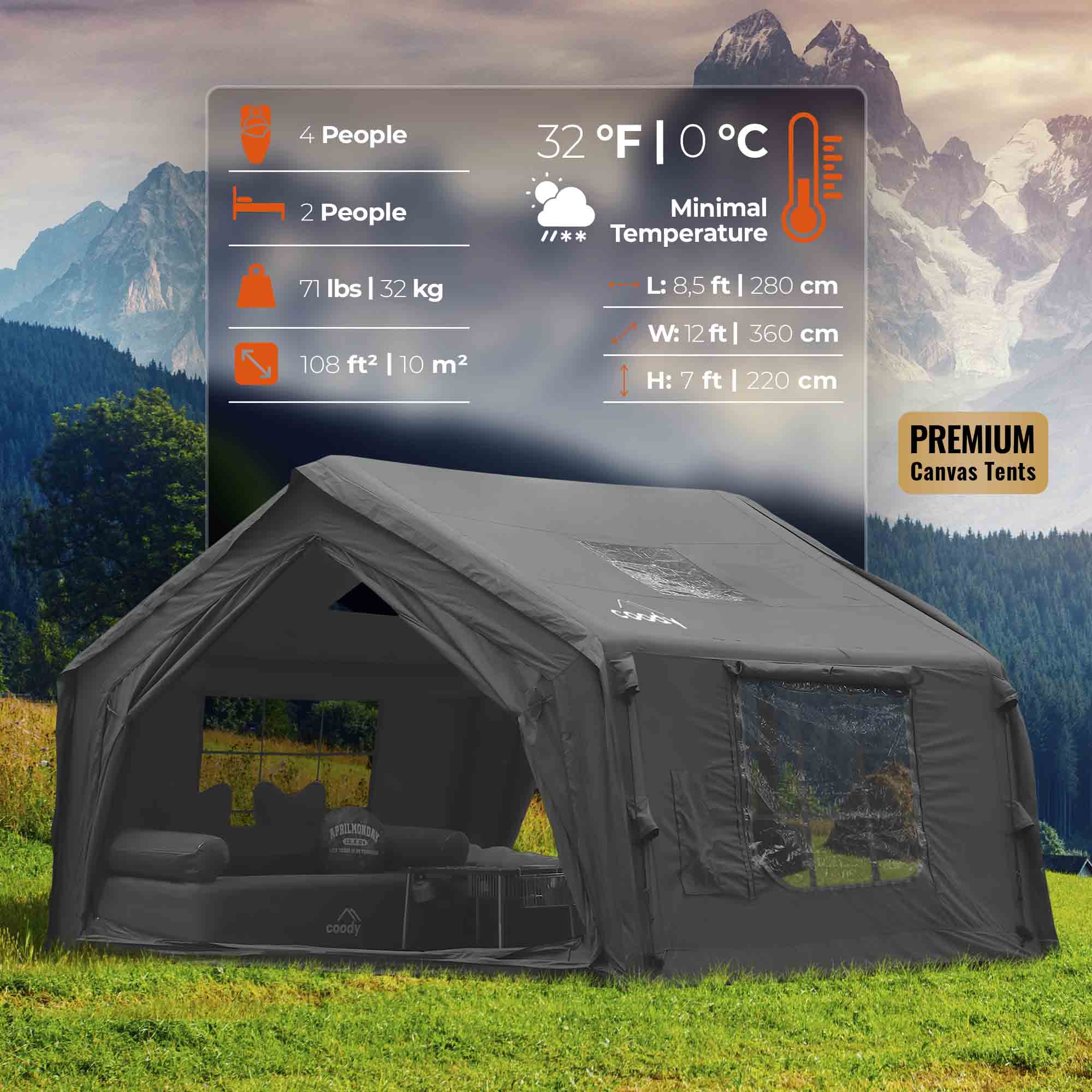 Coody 10.0 Inflatable Tent House for Camping Black