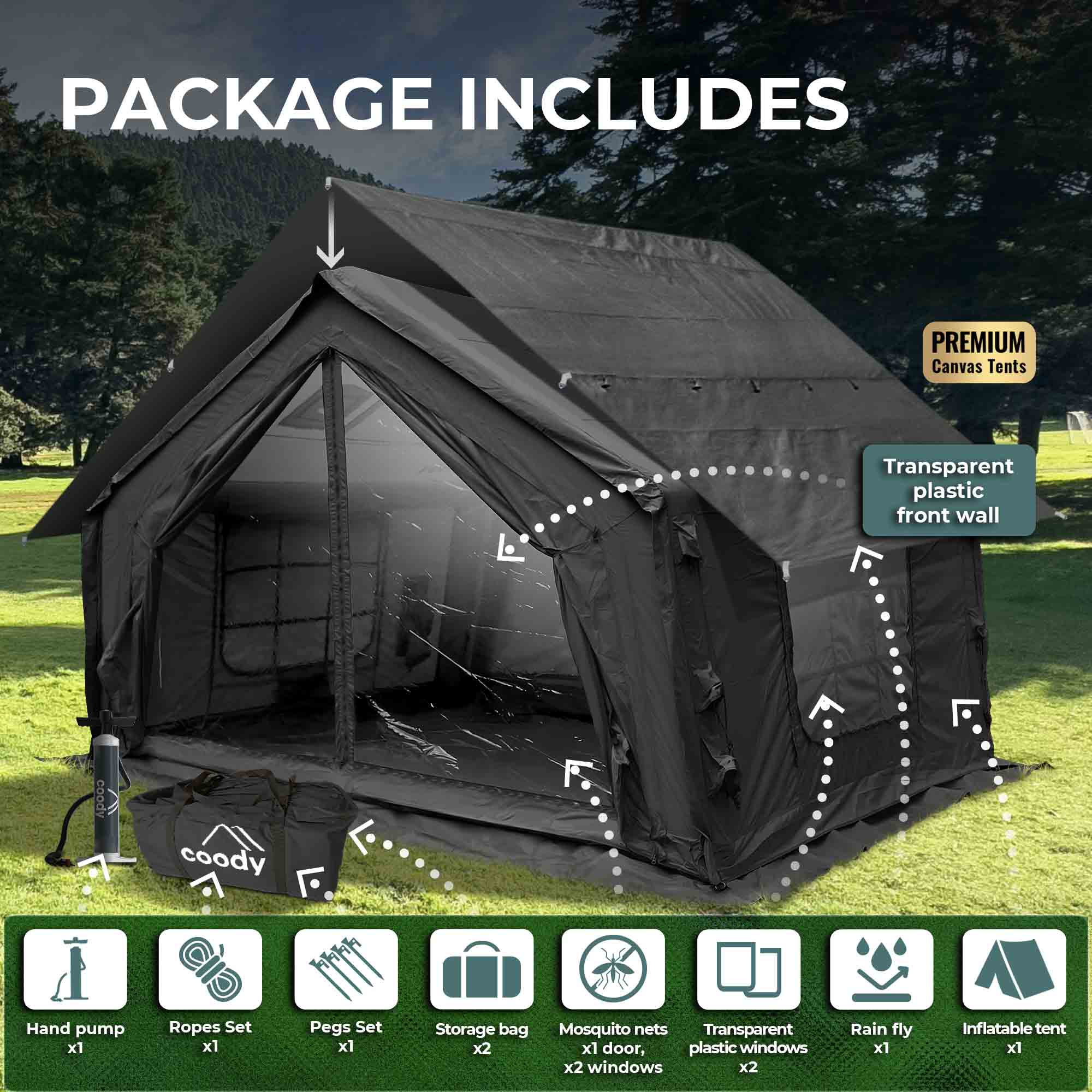 Coody 10.0 Inflatable Tent House for Camping Black