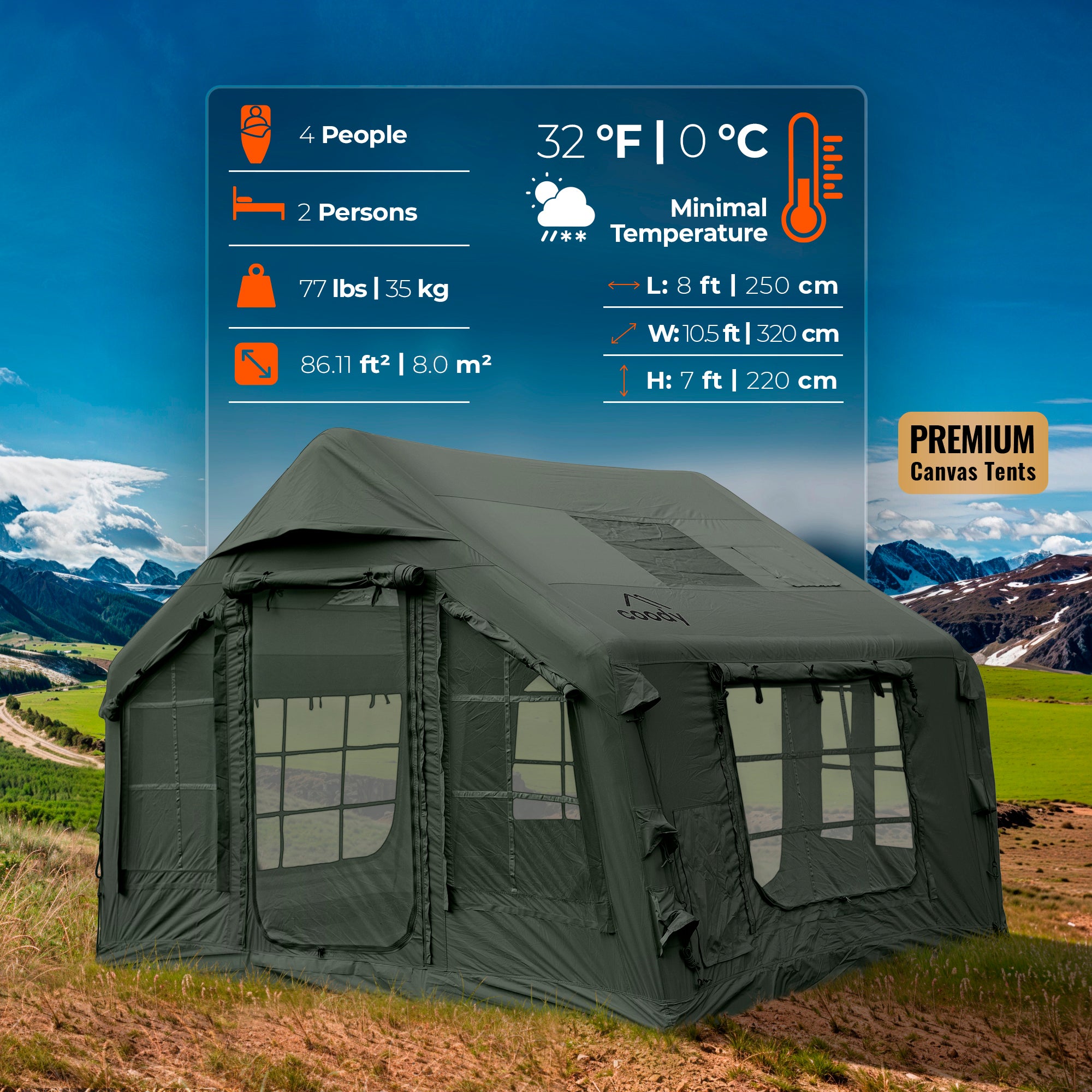 Green Inflatable Tent 🏕️ Coody 8.0 with Custom Tent Carpet