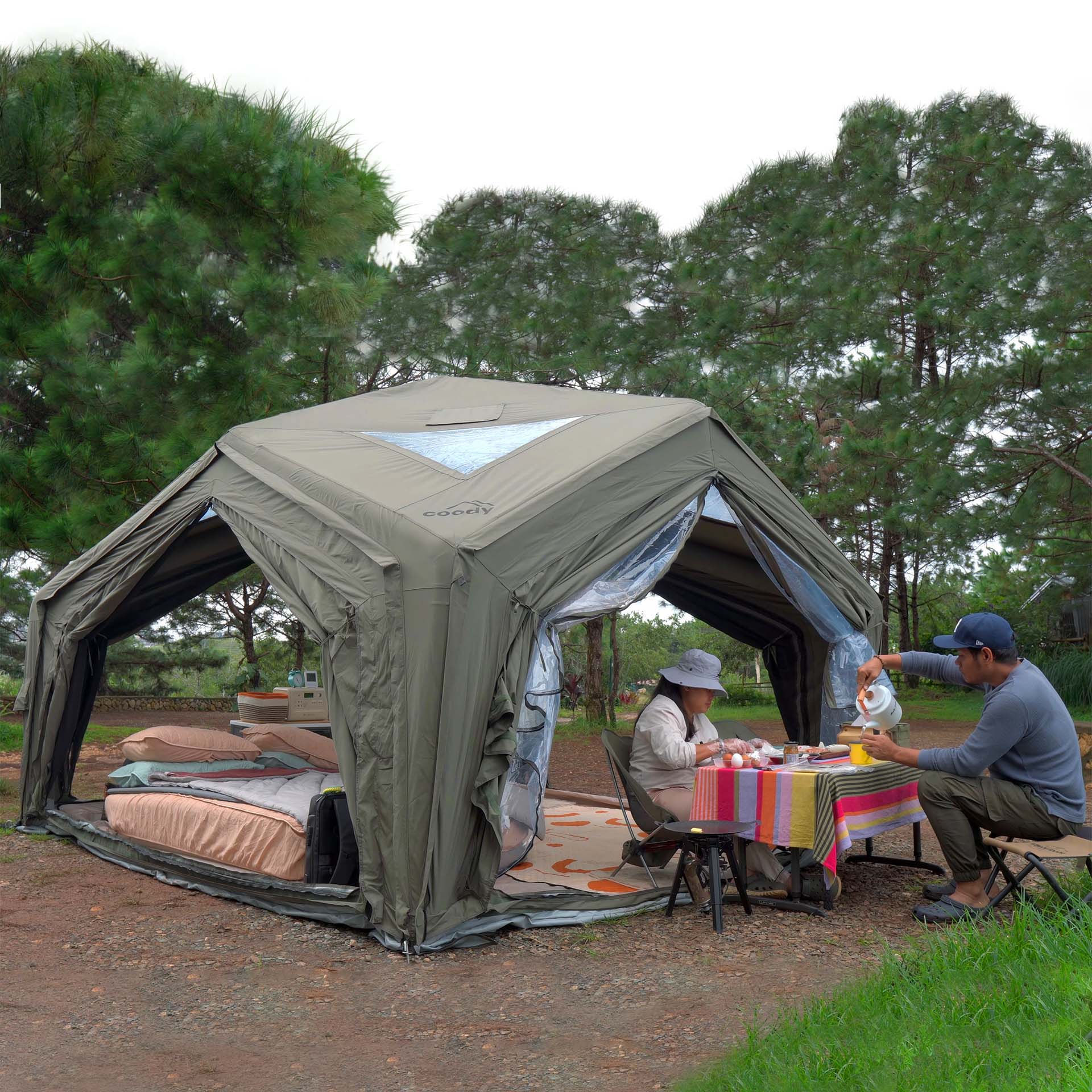 Coody AirTent Hub Shelter Forest Green Inflatable Tents for Camping (2-6 Person)