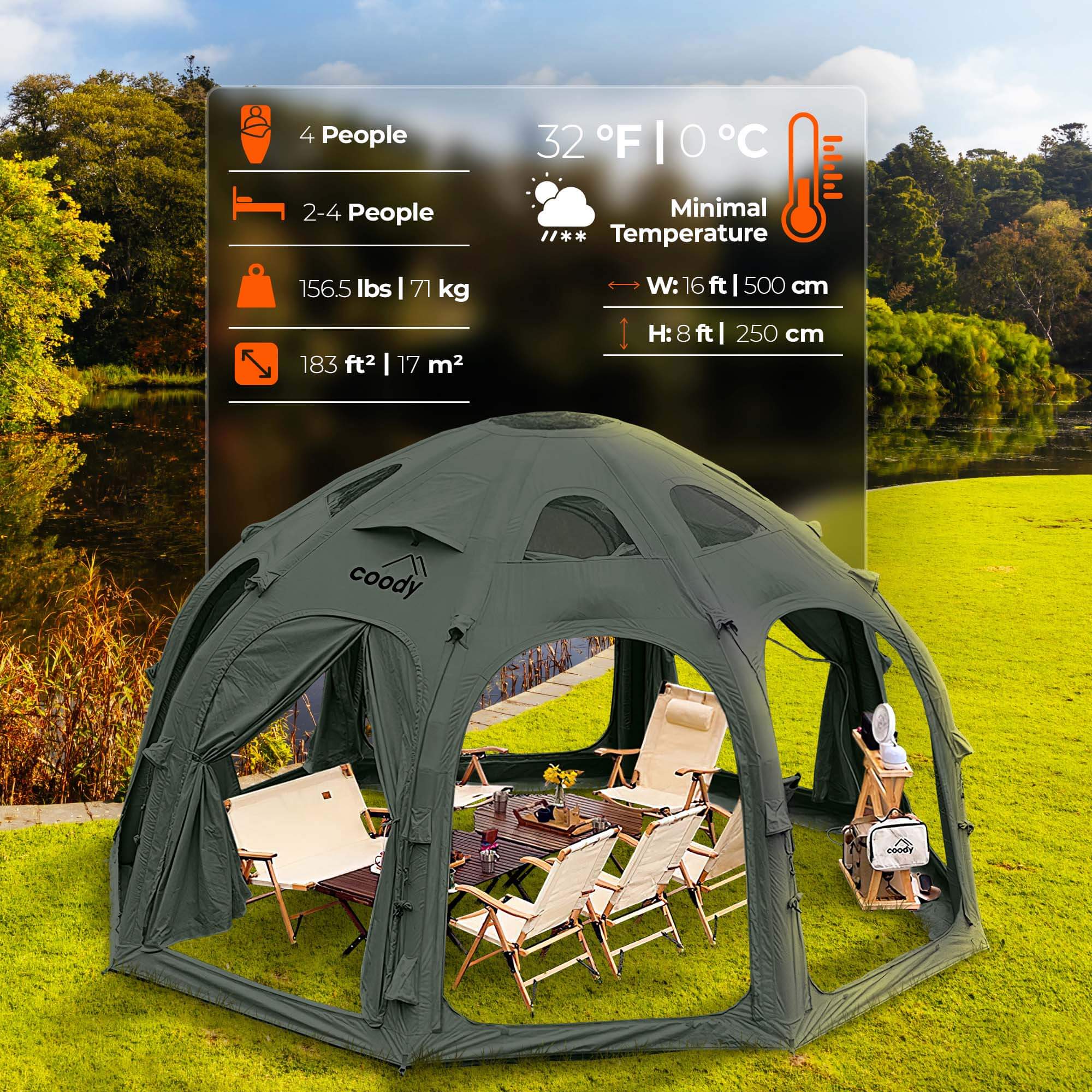 Coody Aurora Dome Green Inflatable Shelter for 2-4 person