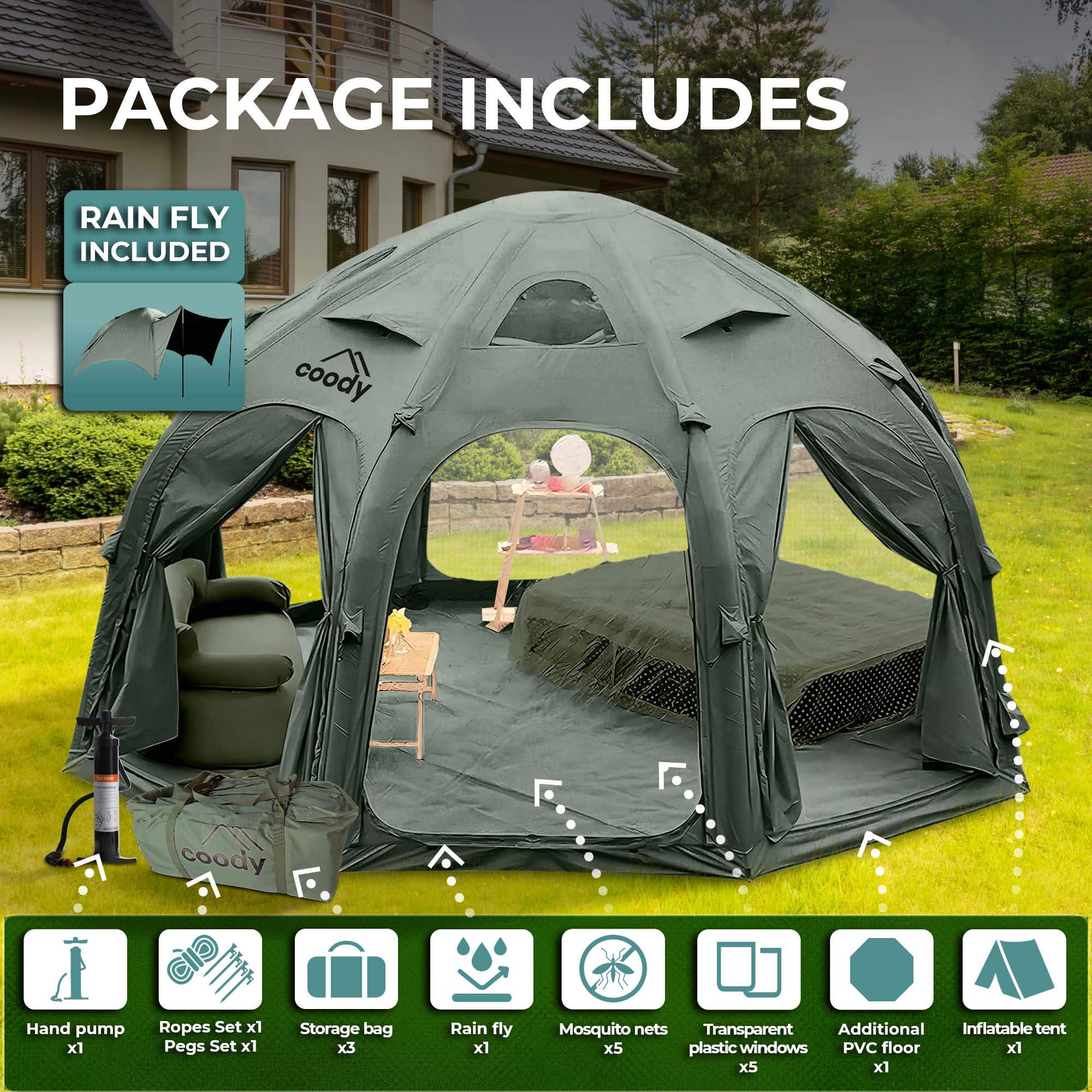 Coody Aurora Dome Green Inflatable Shelter for 2-4 person