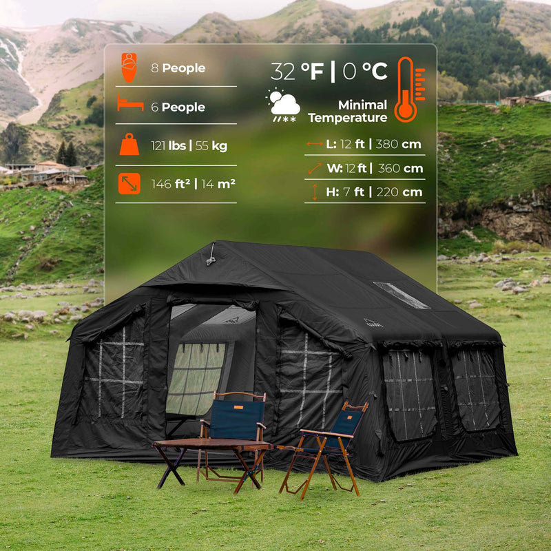 Coody 13.6 (Koala-5) Black Inflatable Tent for Camping (2-8 Person)