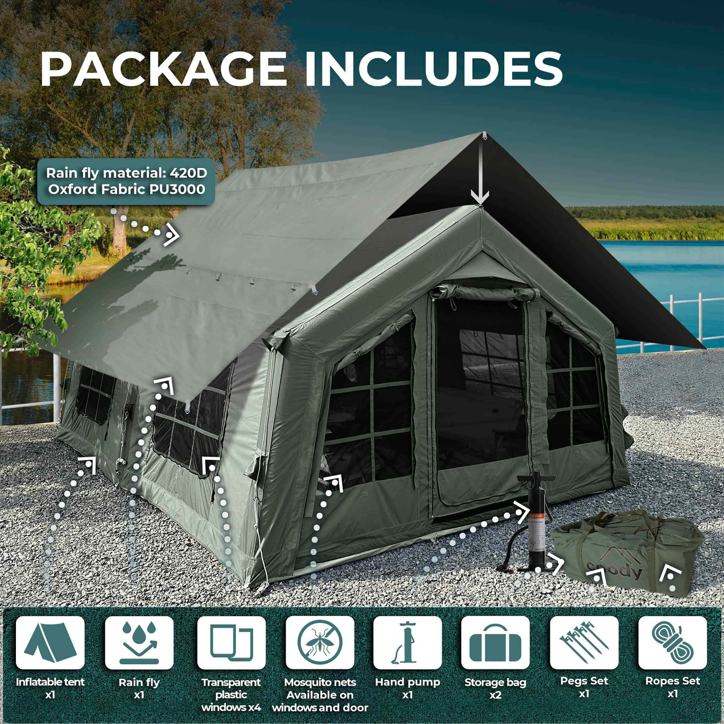 Coody Familia AirTent 13.6 Forest Green Inflatable Tent House for Camping (2-8 Person)
