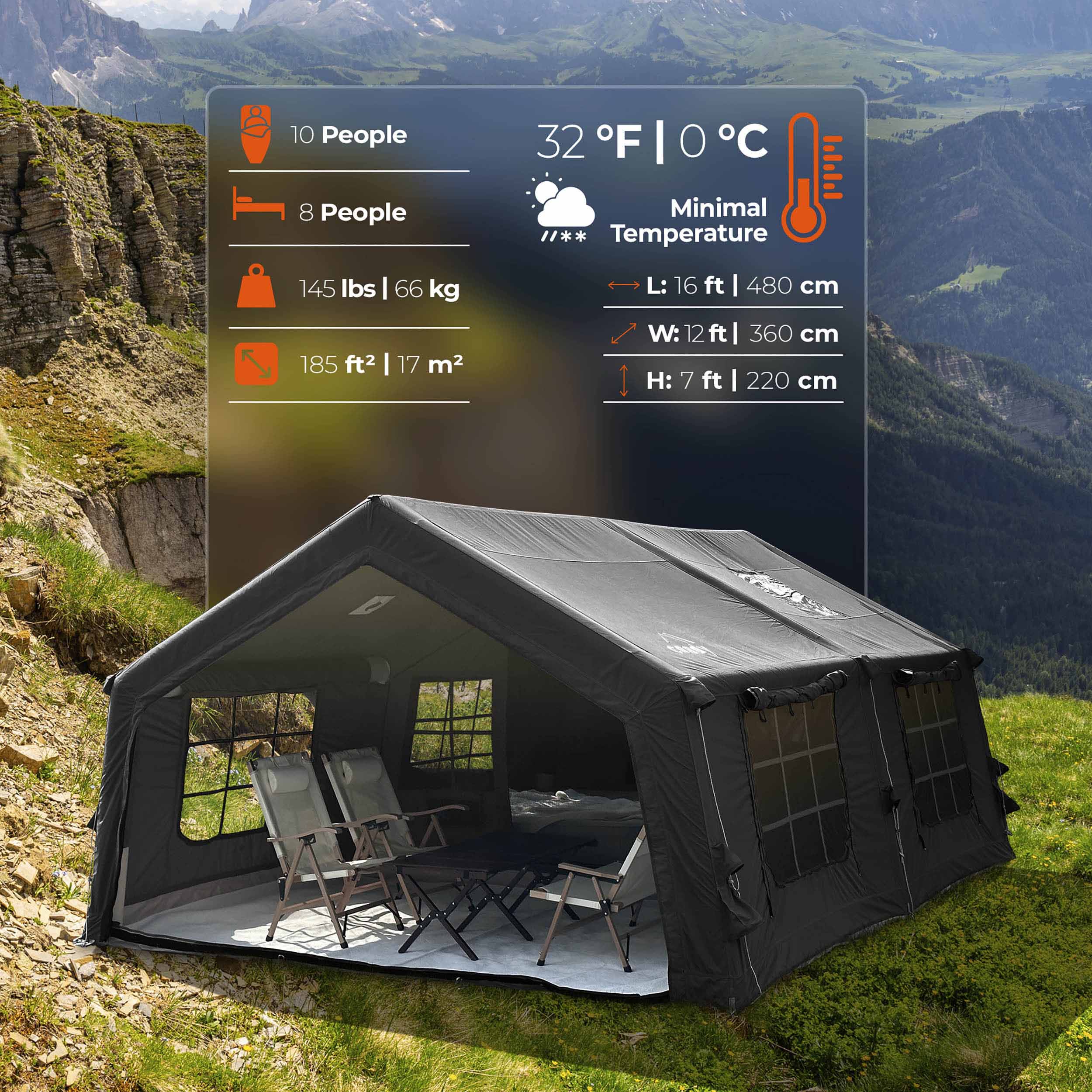 Coody Familia AirTent 17.2 Black Inflatable Tent House for Camping (2-10 Person)