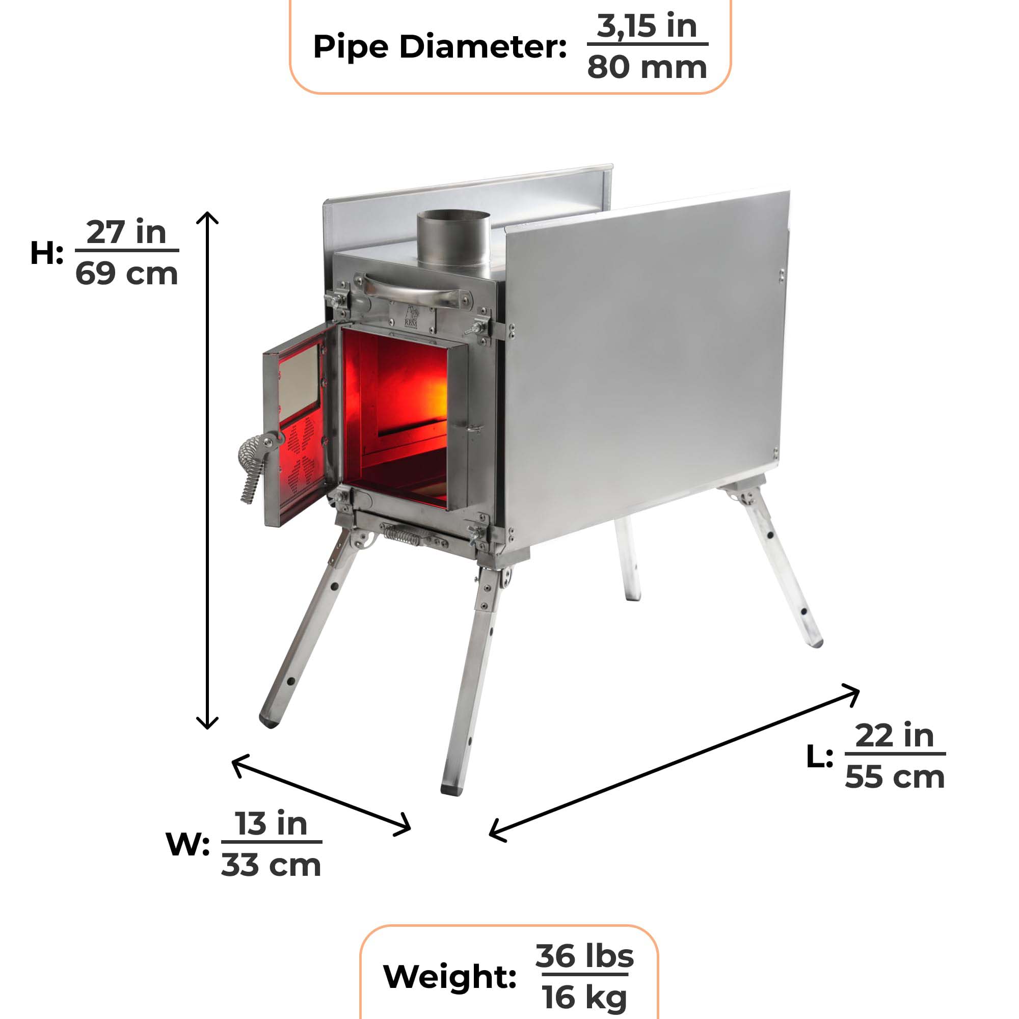 Coody Familia AirTent 17.2 Forest Green (2-10 Person)+ RBM Wood Stove