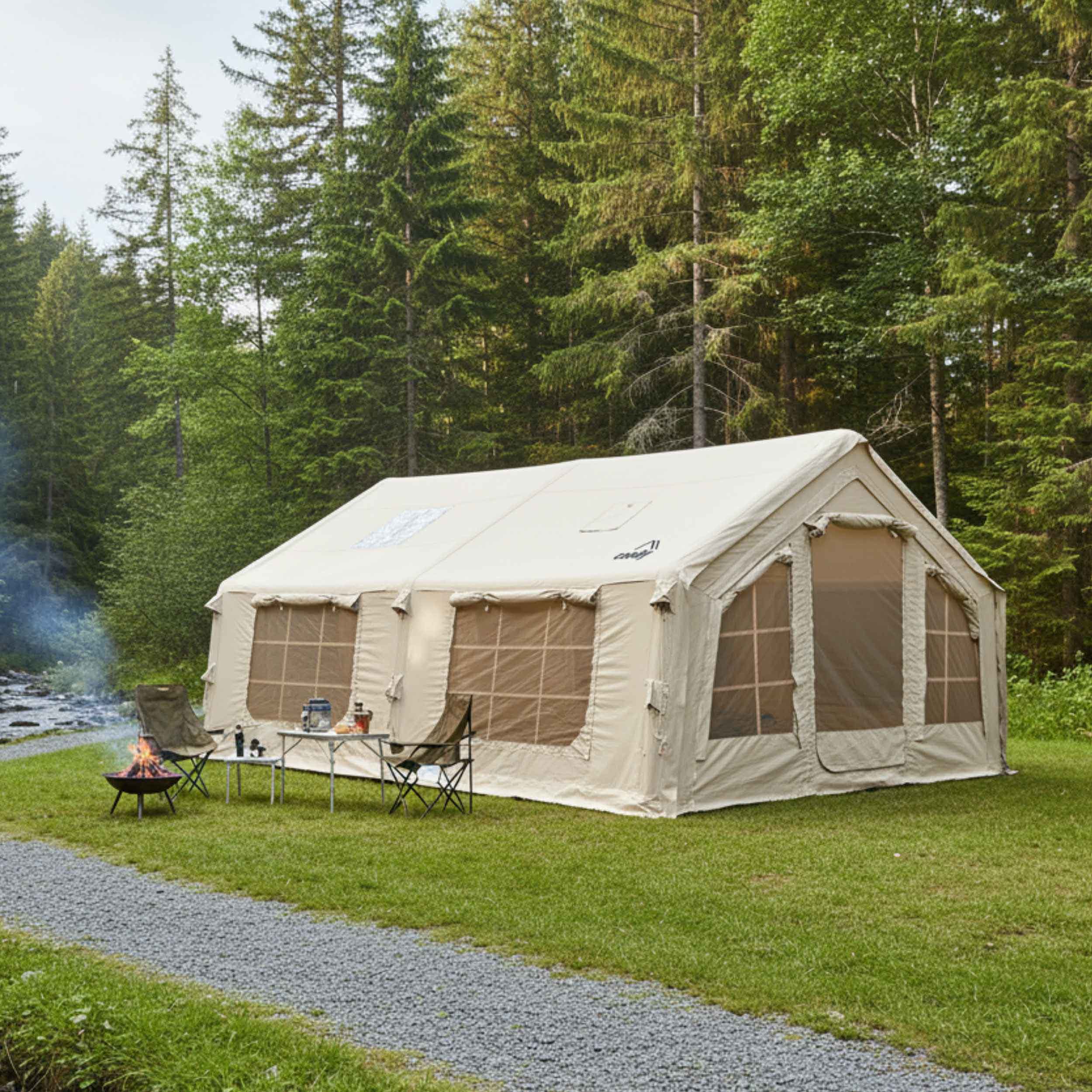 Tienda de campaña inflable Coody Familia AirTent 17.2 beige para acampar (2-10 personas)