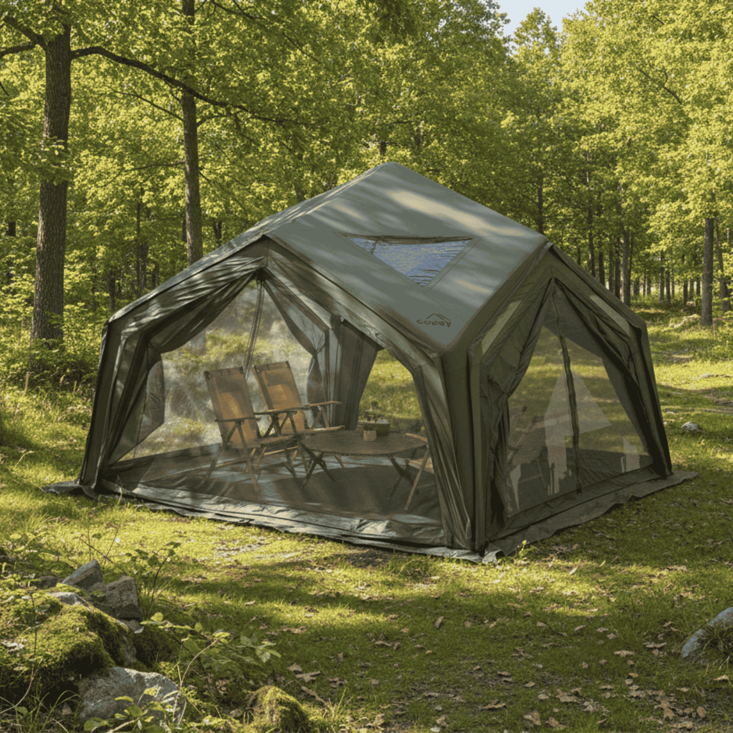 Tiendas inflables Coody AirTent Hub Shelter verde bosque para acampar (2-6 personas)