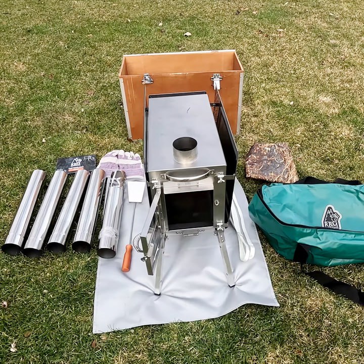 Coody Familia AirTent 17.2 Beige (2-10 Person)+ RBM Wood Stove Caminus M