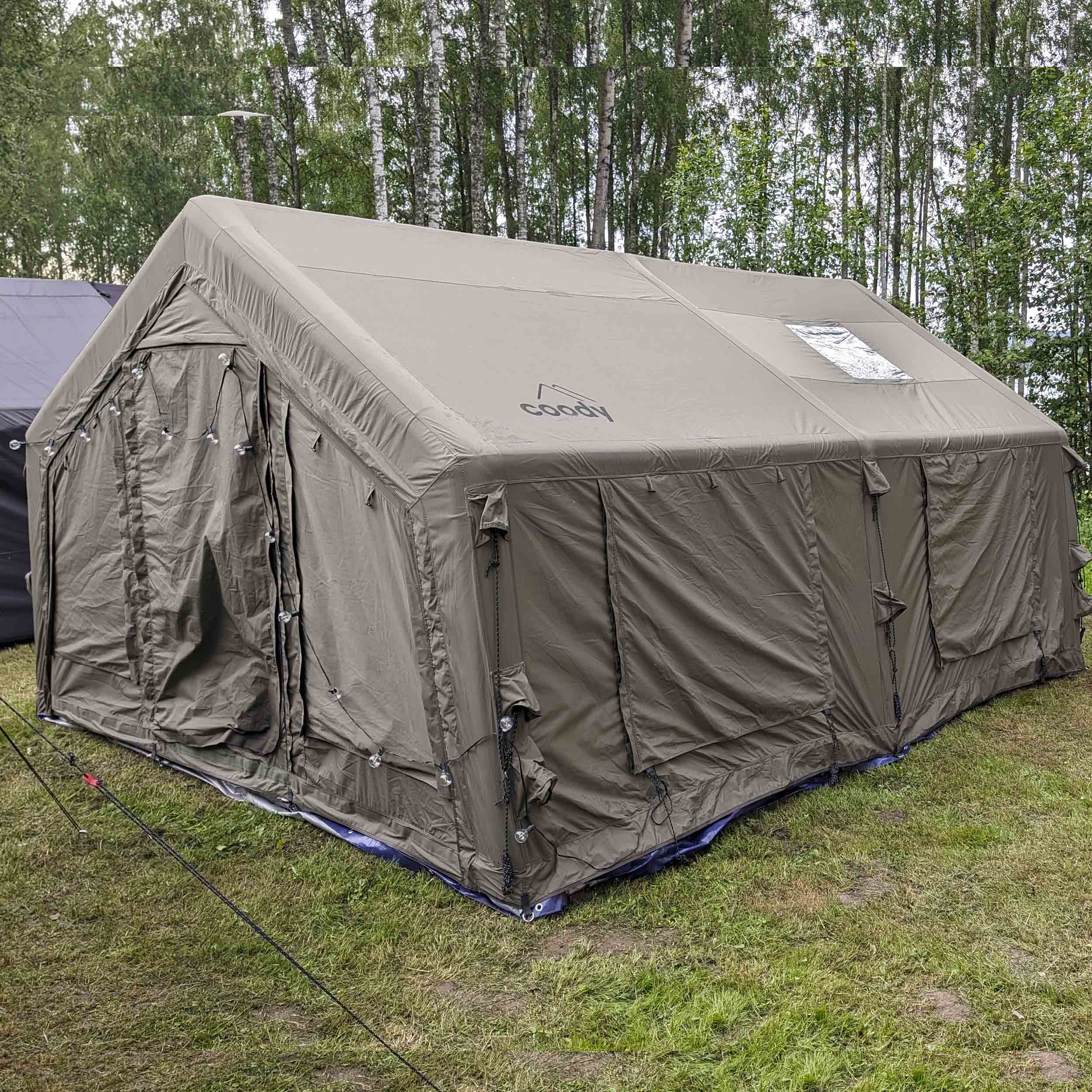 Coody Familia AirTent 17.2 Forest Green + Stove Caminus M - Inflatable Tents with Wood Stove
